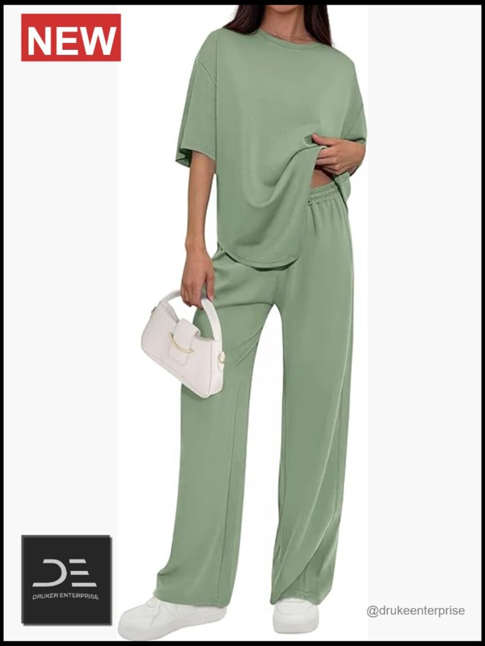 Lounge Set with Short Sleeve Top and Wide Leg Pants with Pockets